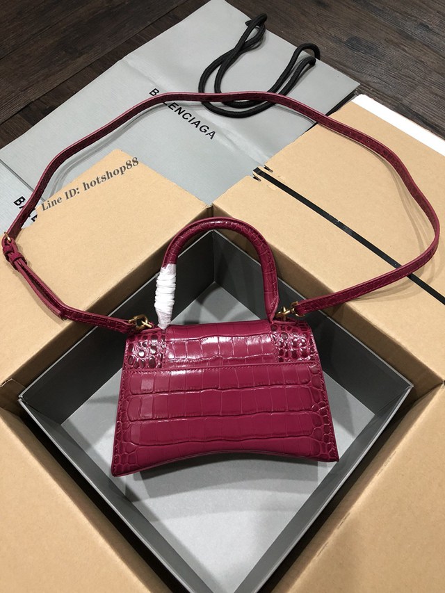 Balenciaga專櫃爆款大號手提女包 巴黎世家升級版鱷魚櫻桃紅金扣Hourglass沙漏包 fyj1644